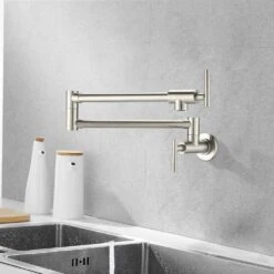 Double Handles Wall Mounted Pot Filler In Brushed Nickel -Tahanbath brushed nickel tahanbath pot fillers xy 601n zq 31 1000