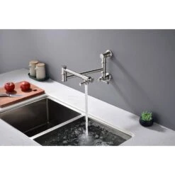 Wall Mounted Pot Filler Faucet, Modern Brass Pot Filler 2-Attachmen In Brushed Nickel -Tahanbath brushed nickel tahanbath pot fillers y w2287 p184324 31 1000