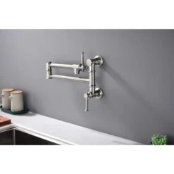 Wall Mounted Pot Filler Faucet, Modern Brass Pot Filler 2-Attachmen In Brushed Nickel -Tahanbath brushed nickel tahanbath pot fillers y w2287 p184324 44 1000