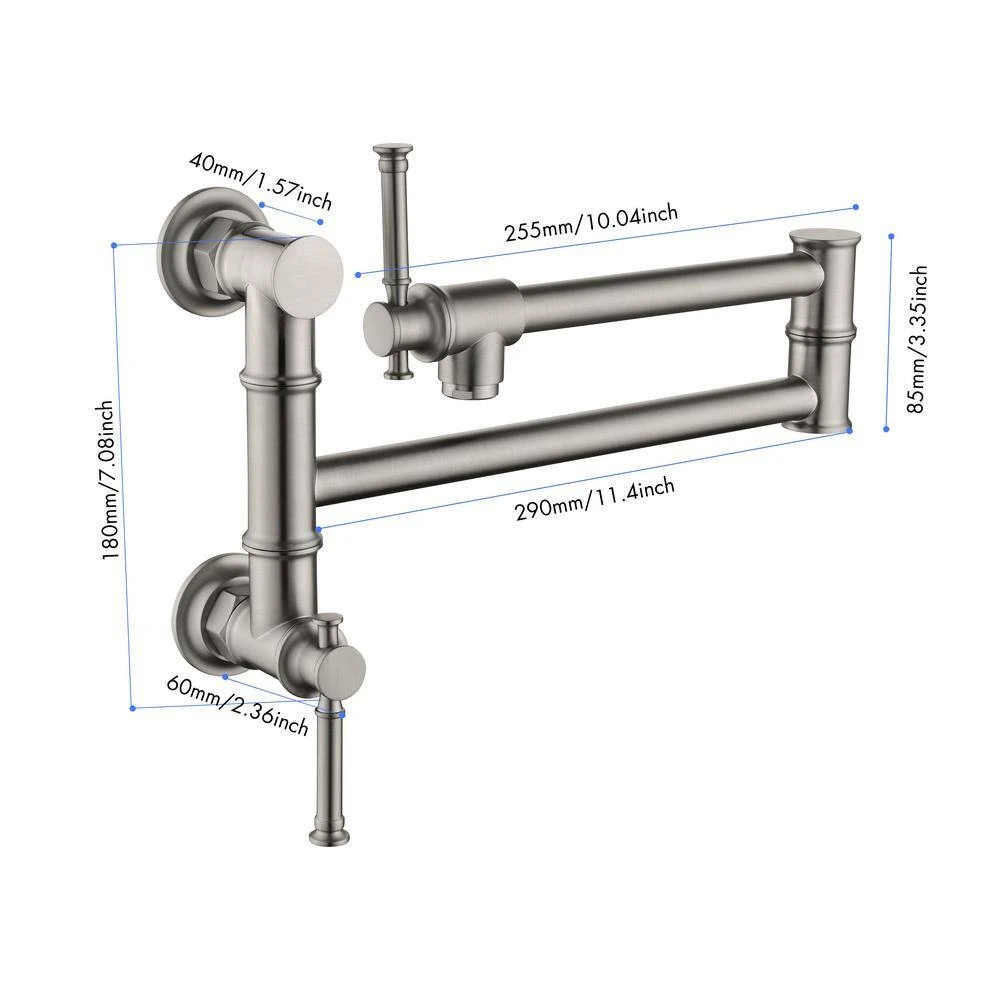 Wall Mount Pot Filler Faucet Pot Filler Faucet, Modern Brass Pot Filler Two-Attachment In Brushed Nickel 4 Wall Mount Pot Filler Faucet Pot Filler Faucet, Modern Brass Pot Filler Two-Attachment In Brushed Nickel - Image 4
