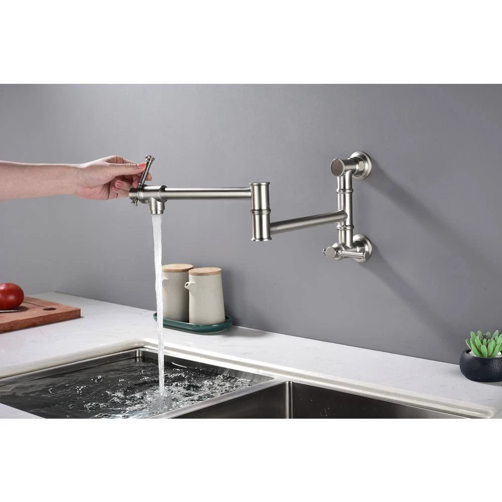 Wall Mount Pot Filler Faucet Pot Filler Faucet, Modern Brass Pot Filler Two-Attachment In Brushed Nickel 7 Wall Mount Pot Filler Faucet Pot Filler Faucet, Modern Brass Pot Filler Two-Attachment In Brushed Nickel - Image 7