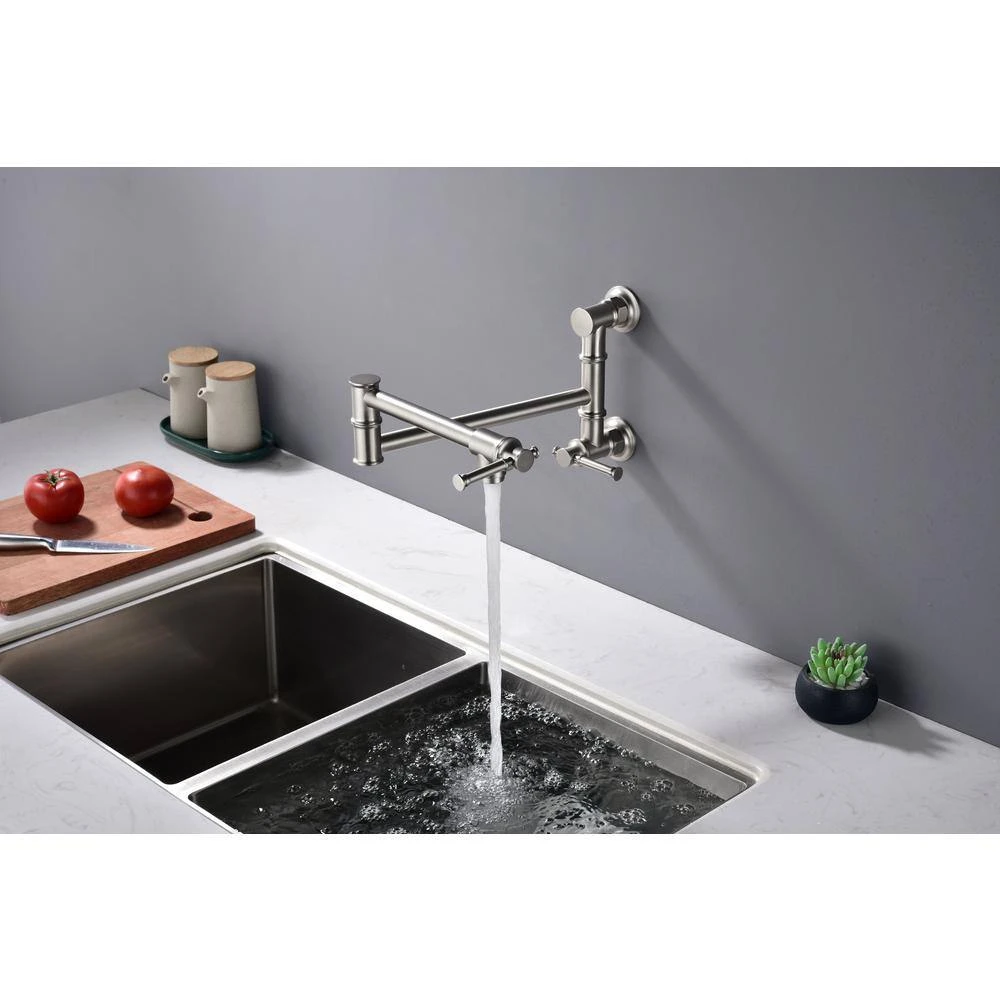 Wall Mount Pot Filler Faucet Pot Filler Faucet, Modern Brass Pot Filler Two-Attachment In Brushed Nickel 6 Wall Mount Pot Filler Faucet Pot Filler Faucet, Modern Brass Pot Filler Two-Attachment In Brushed Nickel - Image 6