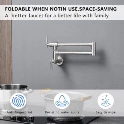 Pot Filler, Wall Mount Commercial Pot Filler Faucet, 304 SS Material Kitchen Folding Faucet, Coffee Machine Faucet -Tahanbath brushed nickel tahanbath pot fillers z w1932p300381 76 1000