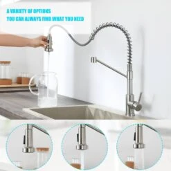 6.69 In. H Single Handle Pull Down Sprayer Kitchen Faucet Single Handle In Brushed Nickel With 360° Spout Swivel -Tahanbath brushed nickel tahanbath pull down kitchen faucets kt ct xy125533n 44 1000