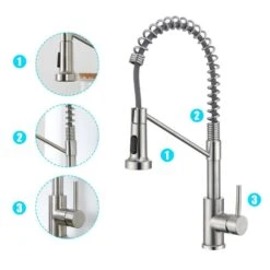6.69 In. H Single Handle Pull Down Sprayer Kitchen Faucet Single Handle In Brushed Nickel With 360° Spout Swivel -Tahanbath brushed nickel tahanbath pull down kitchen faucets kt ct xy125533n 4f 1000