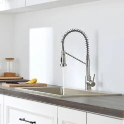 6.69 In. H Single Handle Pull Down Sprayer Kitchen Faucet Single Handle In Brushed Nickel With 360° Spout Swivel -Tahanbath brushed nickel tahanbath pull down kitchen faucets kt ct xy125533n d4 1000