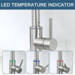 19.09 In. H Single Handle Pull Down Sprayer Kitchen Faucet With 360° Spout Swivel LED Light In Brushed Nickel -Tahanbath brushed nickel tahanbath pull down kitchen faucets kt ct xy1267led1d 1f 1000