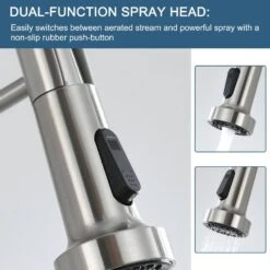 19.09 In. H Single Handle Pull Down Sprayer Kitchen Faucet With 360° Spout Swivel LED Light In Brushed Nickel -Tahanbath brushed nickel tahanbath pull down kitchen faucets kt ct xy1267led1d 44 1000