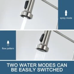19.09 In. H Single Handle Pull Down Sprayer Kitchen Faucet With 360° Spout Swivel LED Light In Brushed Nickel -Tahanbath brushed nickel tahanbath pull down kitchen faucets kt ct xy1267led1d 76 1000