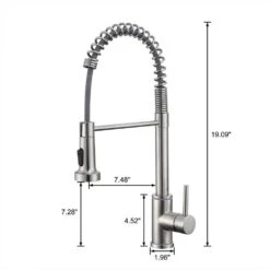 19.09 In. H Single Handle Pull Down Sprayer Kitchen Faucet With 360° Spout Swivel LED Light In Brushed Nickel -Tahanbath brushed nickel tahanbath pull down kitchen faucets kt ct xy1267led1d c3 1000