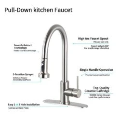 Single Handle Deck Mount Gooseneck Pull Down Sprayer Kitchen Faucet With Deckplate Included In Brushed Nickel -Tahanbath brushed nickel tahanbath pull down kitchen faucets ms d3412 bn zq fa 1000