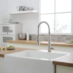 Single Handle Pull Down Sprayer Kitchen Faucet 15.2 In. 360 ° Spout Swivel Stainless Steel Taps In Brushed Nickel -Tahanbath brushed nickel tahanbath pull down kitchen faucets z 1340 33n ss us 4f 1000