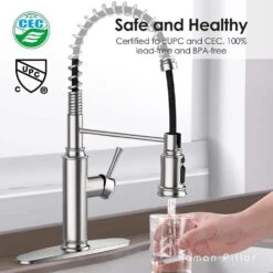 19 In 360° Spout Swivel Spring Kitchen Sink Faucet With 3 Modes Pull Down Sprayer In Brushed Nickel -Tahanbath brushed nickel tahanbath pull down kitchen faucets z t3177p277523 1f 1000