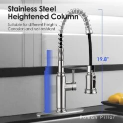 19 In 360° Spout Swivel Spring Kitchen Sink Faucet With 3 Modes Pull Down Sprayer In Brushed Nickel -Tahanbath brushed nickel tahanbath pull down kitchen faucets z t3177p277523 4f 1000