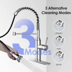 19 In 360° Spout Swivel Spring Kitchen Sink Faucet With 3 Modes Pull Down Sprayer In Brushed Nickel -Tahanbath brushed nickel tahanbath pull down kitchen faucets z t3177p277523 c3 1000