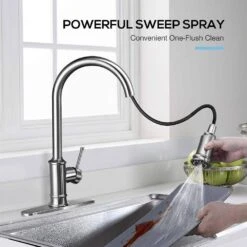 17.7 In 360° Spout Swivel Kitchen Faucet: 3-Mode Pull-Down Sprayer In Brushed Nickel -Tahanbath brushed nickel tahanbath pull down kitchen faucets z t3177p277525 31 1000