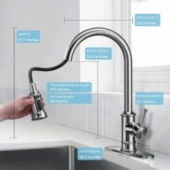 17.7 In 360° Spout Swivel Kitchen Faucet: 3-Mode Pull-Down Sprayer In Brushed Nickel -Tahanbath brushed nickel tahanbath pull down kitchen faucets z t3177p277525 4f 1000