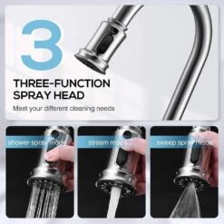 17.7 In 360° Spout Swivel Kitchen Faucet: 3-Mode Pull-Down Sprayer In Brushed Nickel -Tahanbath brushed nickel tahanbath pull down kitchen faucets z t3177p277525 76 1000