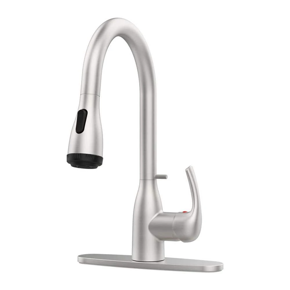 15.74 In. Kitchen Faucet With Pull Down Sprayer And 4-Spraying Modes Brushed Nickel 1 Or 3 Hole 360° Spout Swivel 1 15.74 In. Kitchen Faucet With Pull Down Sprayer And 4-Spraying Modes Brushed Nickel 1 Or 3 Hole 360° Spout Swivel