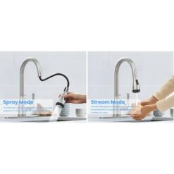15.74 In. Kitchen Faucet With Pull Down Sprayer And 4-Spraying Modes Brushed Nickel 1 Or 3 Hole 360° Spout Swivel 12 15.74 In. Kitchen Faucet With Pull Down Sprayer And 4-Spraying Modes Brushed Nickel 1 Or 3 Hole 360° Spout Swivel -Tahanbath brushed nickel tahanbath pull down kitchen faucets z t3177p289664 66 1000