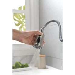 Single Handle High Arc Pull Out Kitchen Faucet, Single Level Stainless Steel Sink Faucets With Pull Down Sprayer -Tahanbath brushed nickel tahanbath pull down kitchen faucets z th9013ns 8 1f 1000