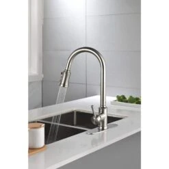 Single Handle High Arc Pull Out Kitchen Faucet, Single Level Stainless Steel Sink Faucets With Pull Down Sprayer -Tahanbath brushed nickel tahanbath pull down kitchen faucets z th9013ns 8 44 1000