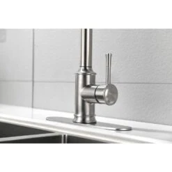 Single Handle High Arc Pull Out Kitchen Faucet, Single Level Stainless Steel Sink Faucets With Pull Down Sprayer -Tahanbath brushed nickel tahanbath pull down kitchen faucets z th9013ns 8 4f 1000