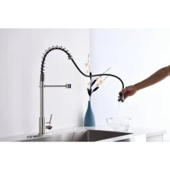 Brushed Nickle Single Handle Commercial Modern Spring High Arc Kitchen Faucet -Tahanbath brushed nickel tahanbath pull down kitchen faucets z w121753785 1f 1000