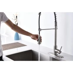 Brushed Nickle Single Handle Commercial Modern Spring High Arc Kitchen Faucet -Tahanbath brushed nickel tahanbath pull down kitchen faucets z w121753785 4f 1000
