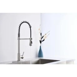 Brushed Nickle Single Handle Commercial Modern Spring High Arc Kitchen Faucet -Tahanbath brushed nickel tahanbath pull down kitchen faucets z w121753785 fa 1000