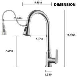 8.85 In Single Handle Stainless Steel Brushed Nickle Kitchen Faucets With 360° Spout Swivel Pull Down Sprayer -Tahanbath brushed nickel tahanbath pull down kitchen faucets z w1217p290527 1f 1000