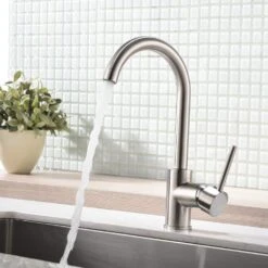 Kitchen Faucet Single Handle Commercial Single Hole Kitchen Sink Faucet, Modern 1-Hole Bar Sink Faucet -Tahanbath brushed nickel tahanbath pull down kitchen faucets z w1932p172281 1f 1000