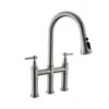 3 Hole Brushed Nickel Bridge Kitchen Faucet With Pull Down Sprayer, 2 Handle Faucet For Kitchen Sinks
