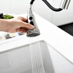 3 Hole Brushed Nickel Bridge Kitchen Faucet With Pull Down Sprayer, 2 Handle Faucet For Kitchen Sinks -Tahanbath brushed nickel tahanbath pull down kitchen faucets z w1932p186913 fa 1000