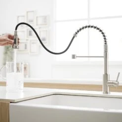 Kitchen Faucet With Pull Down Sprayer Brushed Nickel Stainless Steel Single Handle Pull Out Spring Sink Faucets -Tahanbath brushed nickel tahanbath pull down kitchen faucets z w1932p224854 31 1000