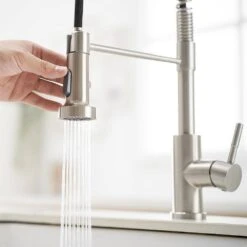 Kitchen Faucet With Pull Down Sprayer Brushed Nickel Stainless Steel Single Handle Pull Out Spring Sink Faucets -Tahanbath brushed nickel tahanbath pull down kitchen faucets z w1932p224854 4f 1000