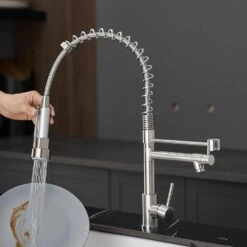 Commercial Kitchen Faucet With Pull Down Sprayer, Stainless Steel Single Handle Single Lever Kitchen Sink Faucet -Tahanbath brushed nickel tahanbath pull down kitchen faucets z w1932p224880 31 1000
