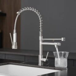 Commercial Kitchen Faucet With Pull Down Sprayer, Stainless Steel Single Handle Single Lever Kitchen Sink Faucet -Tahanbath brushed nickel tahanbath pull down kitchen faucets z w1932p224880 fa 1000