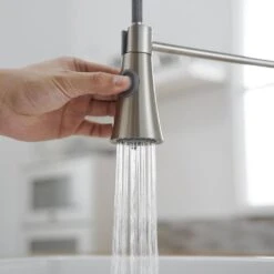 15.2 In. 360° Spout Swivel Brushed Nickel Single Handle Lever Kitchen Sink Kitchen Faucet With Pull Out Sprayer -Tahanbath brushed nickel tahanbath pull down kitchen faucets z w1932p288182 1f 1000