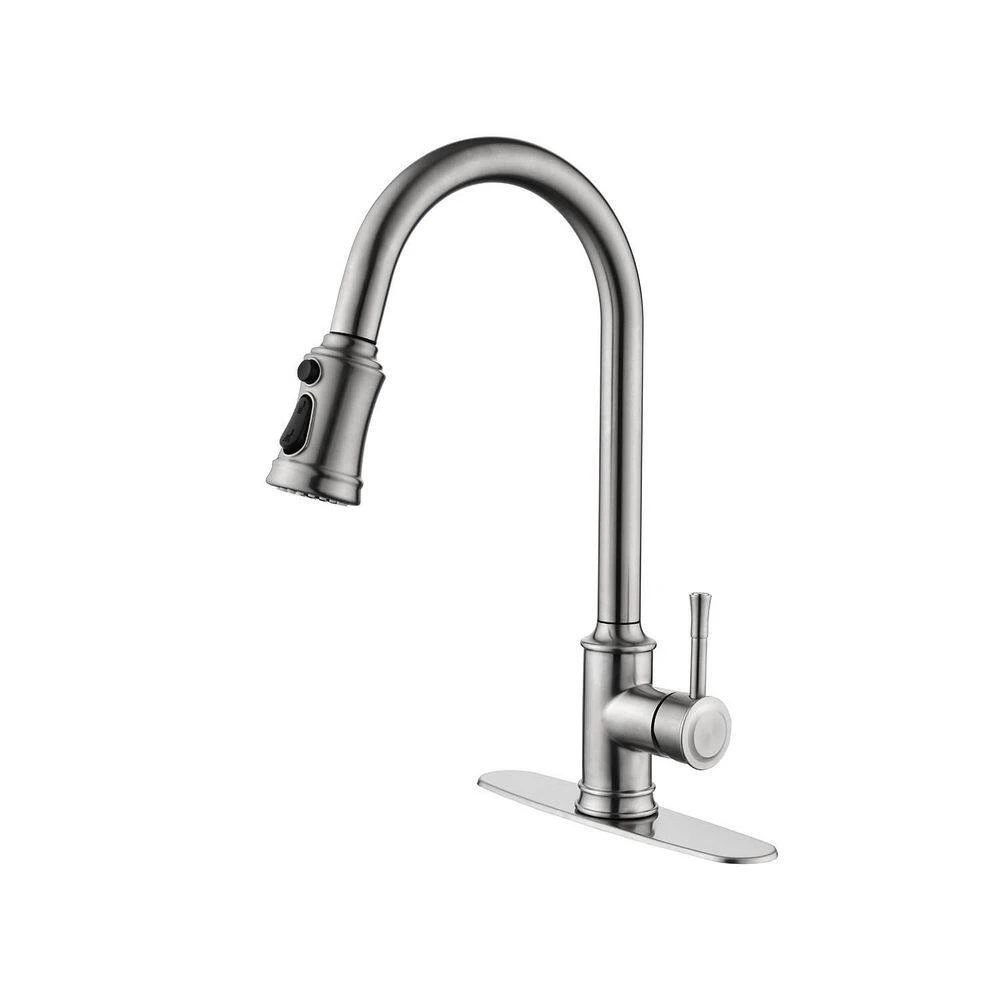 16.7 In. Single Handle Pull Out Kitchen Faucet In Brushed Nickel 360° Spout Swivel 1 16.7 In. Single Handle Pull Out Kitchen Faucet In Brushed Nickel 360° Spout Swivel