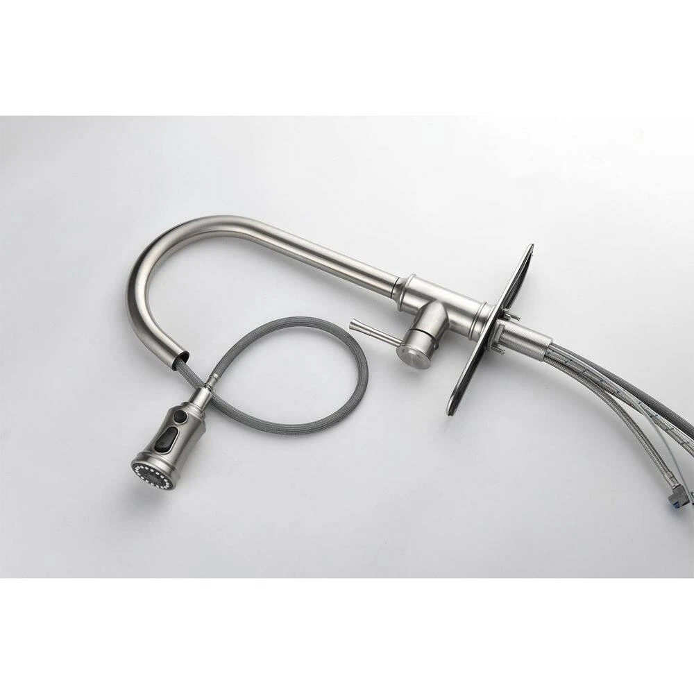 16.7 In. Single Handle Pull Out Kitchen Faucet In Brushed Nickel 360° Spout Swivel 2 16.7 In. Single Handle Pull Out Kitchen Faucet In Brushed Nickel 360° Spout Swivel - Image 2