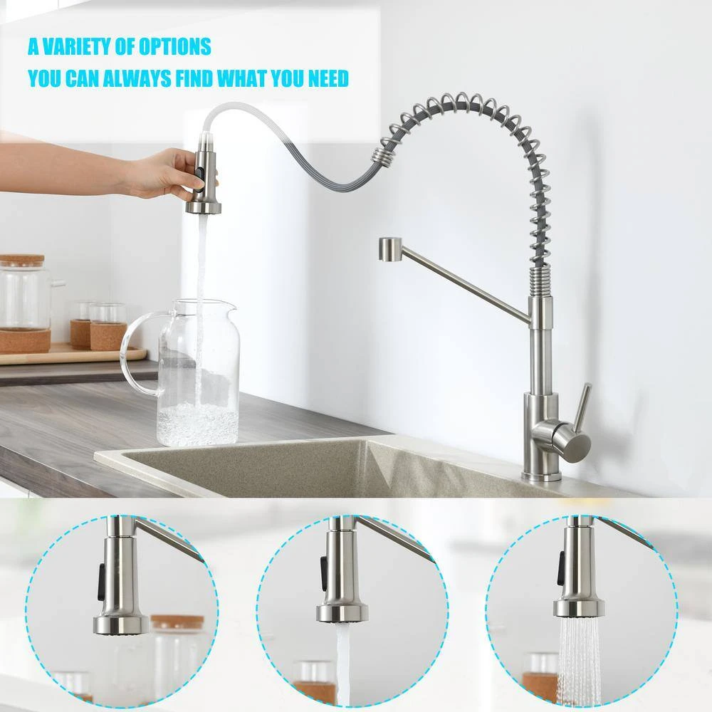16.1 In. Single Handle Pull Down Sprayer Kitchen Faucet Single Handle 360° Spout Swivel In Brushed Nickel 6 16.1 In. Single Handle Pull Down Sprayer Kitchen Faucet Single Handle 360° Spout Swivel In Brushed Nickel - Image 6