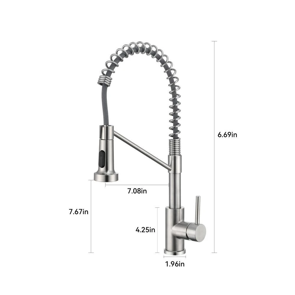16.1 In. Single Handle Pull Down Sprayer Kitchen Faucet Single Handle 360° Spout Swivel In Brushed Nickel 2 16.1 In. Single Handle Pull Down Sprayer Kitchen Faucet Single Handle 360° Spout Swivel In Brushed Nickel - Image 2