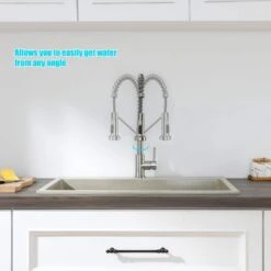 16.1 In. Single Handle Pull Down Sprayer Kitchen Faucet Single Handle 360° Spout Swivel In Brushed Nickel 17 16.1 In. Single Handle Pull Down Sprayer Kitchen Faucet Single Handle 360° Spout Swivel In Brushed Nickel -Tahanbath brushed nickel tahanbath pull down kitchen faucets zct xy125533n 76 1000