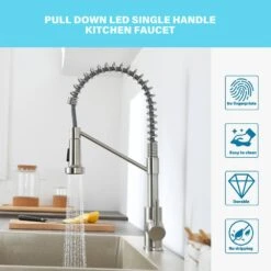 16.1 In. Single Handle Pull Down Sprayer Kitchen Faucet Single Handle 360° Spout Swivel In Brushed Nickel 12 16.1 In. Single Handle Pull Down Sprayer Kitchen Faucet Single Handle 360° Spout Swivel In Brushed Nickel -Tahanbath brushed nickel tahanbath pull down kitchen faucets zct xy125533n c3 1000