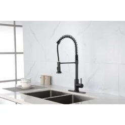 Commercial Spring Kitchen Faucets Matte Black With Pull Out Sprayer, Single Handle One Hole Kitchen Sink Faucet -Tahanbath brushed nickel tahanbath pull out kitchen faucets z th 4001mb9 1f 1000