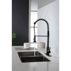 Commercial Spring Kitchen Faucets Matte Black With Pull Out Sprayer, Single Handle One Hole Kitchen Sink Faucet -Tahanbath brushed nickel tahanbath pull out kitchen faucets z th 4001mb9 31 1000