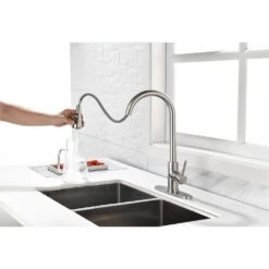 Single Handle High Arc Brushed Nickel Pull Out Kitchen Faucet, Single Level Stainless Steel With Pull Down Sprayer -Tahanbath brushed nickel tahanbath pull out kitchen faucets z th 4001ns8 31 1000