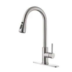 Single Handle High Arc Brushed Nickel Pull Out Kitchen Faucet, Single Level Stainless Steel With Pull Down Sprayer