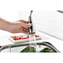 Single Handle High Arc Brushed Nickel Pull Out Kitchen Faucet, Single Level Stainless Steel With Pull Down Sprayer -Tahanbath brushed nickel tahanbath pull out kitchen faucets z th 4001ns8 76 1000